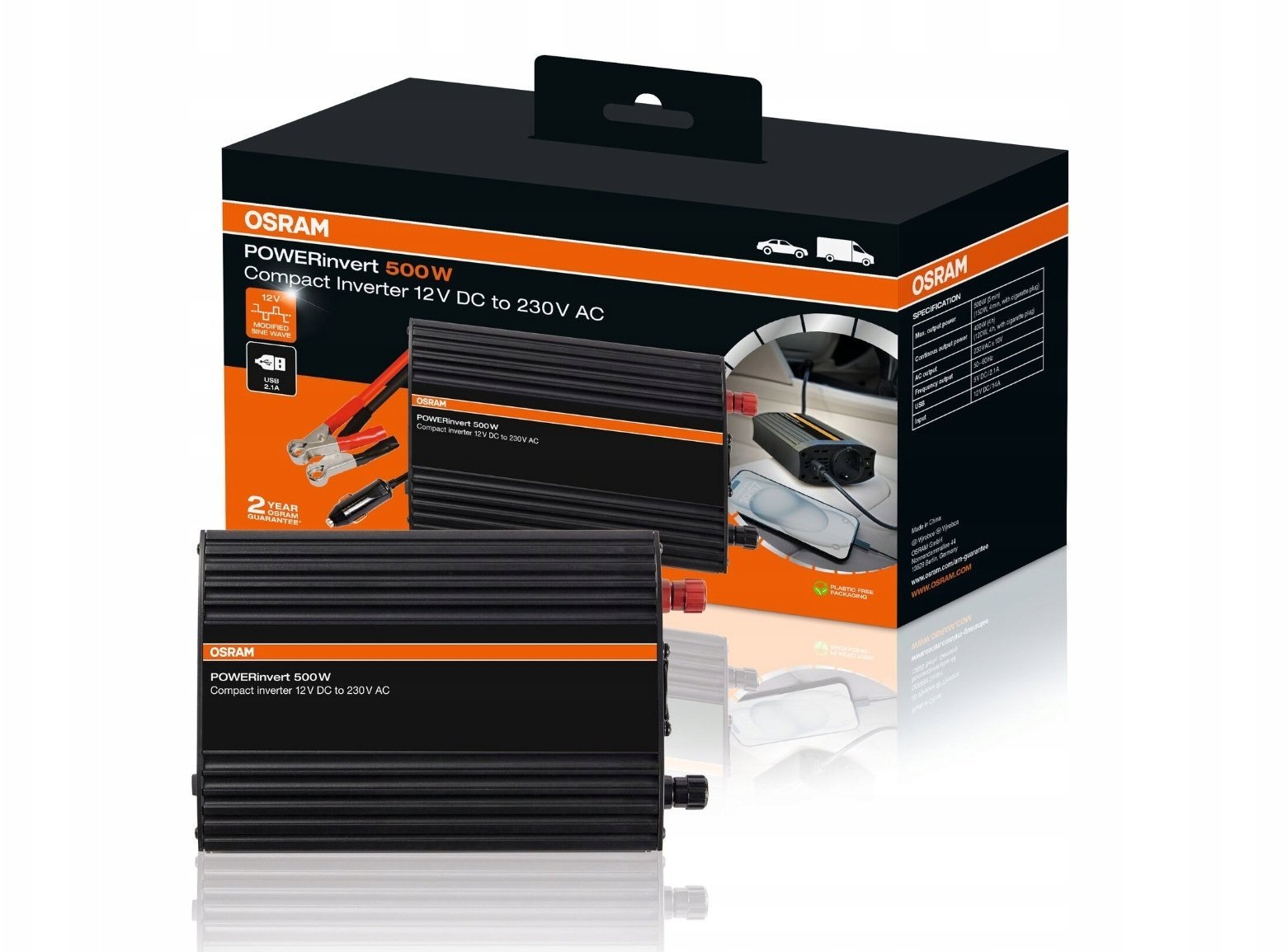 Pārvērstātājs Osram Powerinvert 500W DC/AC invertors