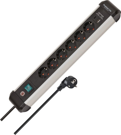 Brennenstuhl Premium-Alu-Line Steckdosenleiste 6-fach, 2x USB
