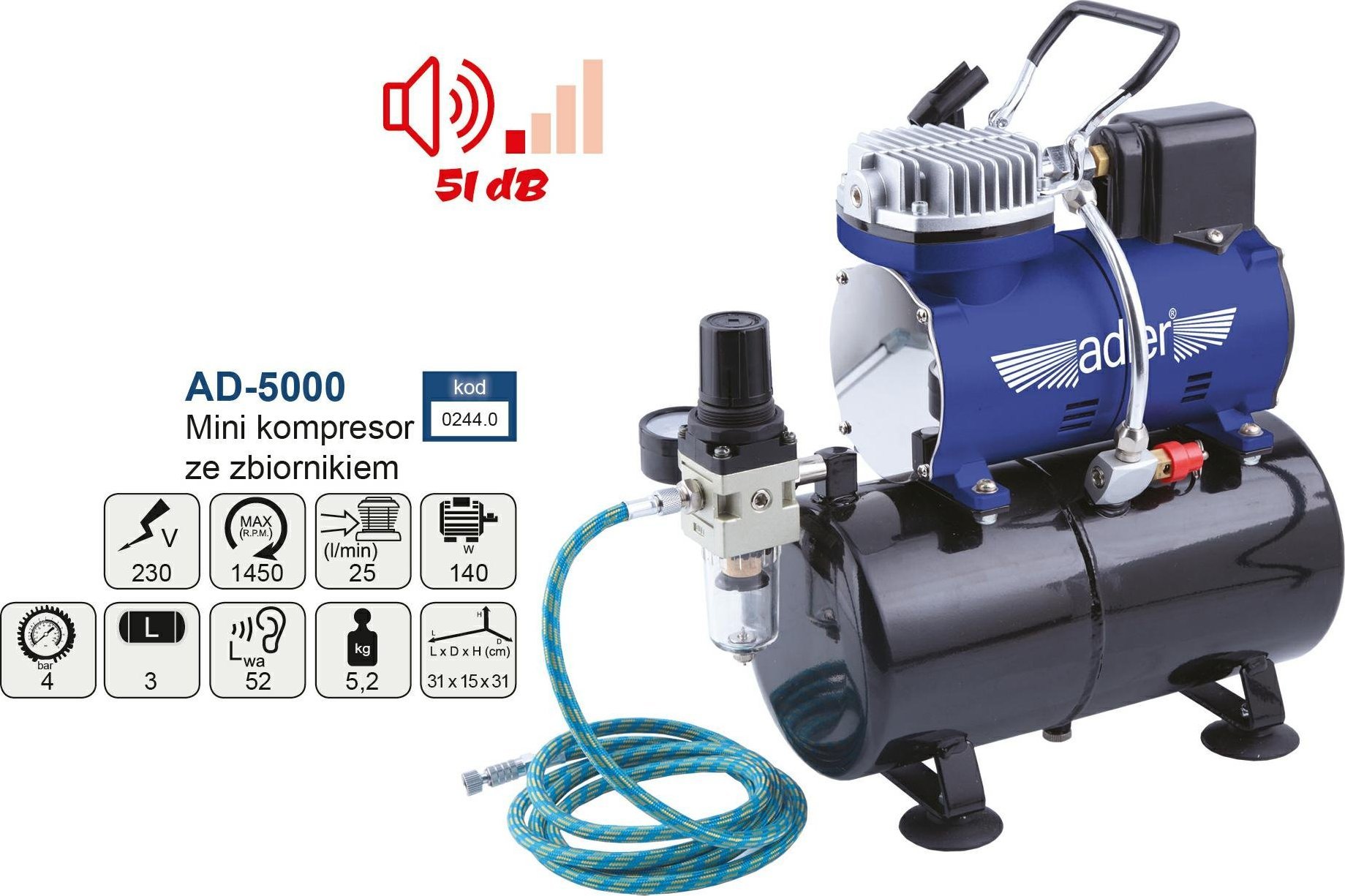 Kompresors Adler ADLER mini aerogrāfiem AD-5000