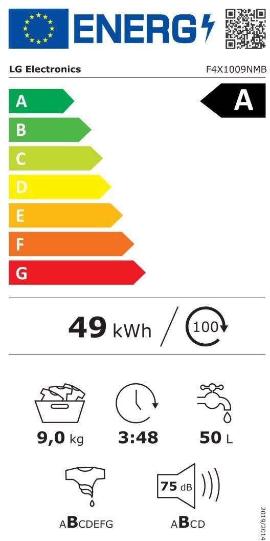 Veļas mašīna LG F4X1009NMB, A, priekšējā