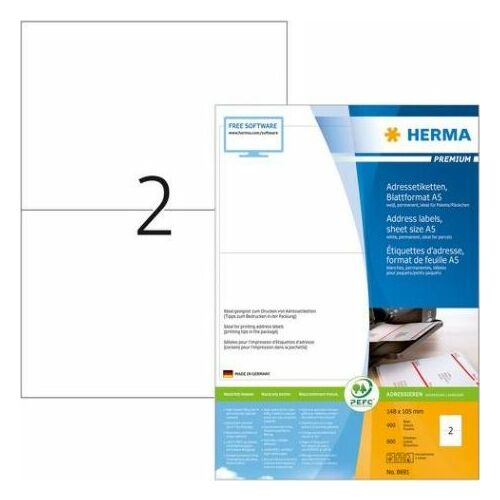 HERMA Premium adreses uzlīmes A5 white