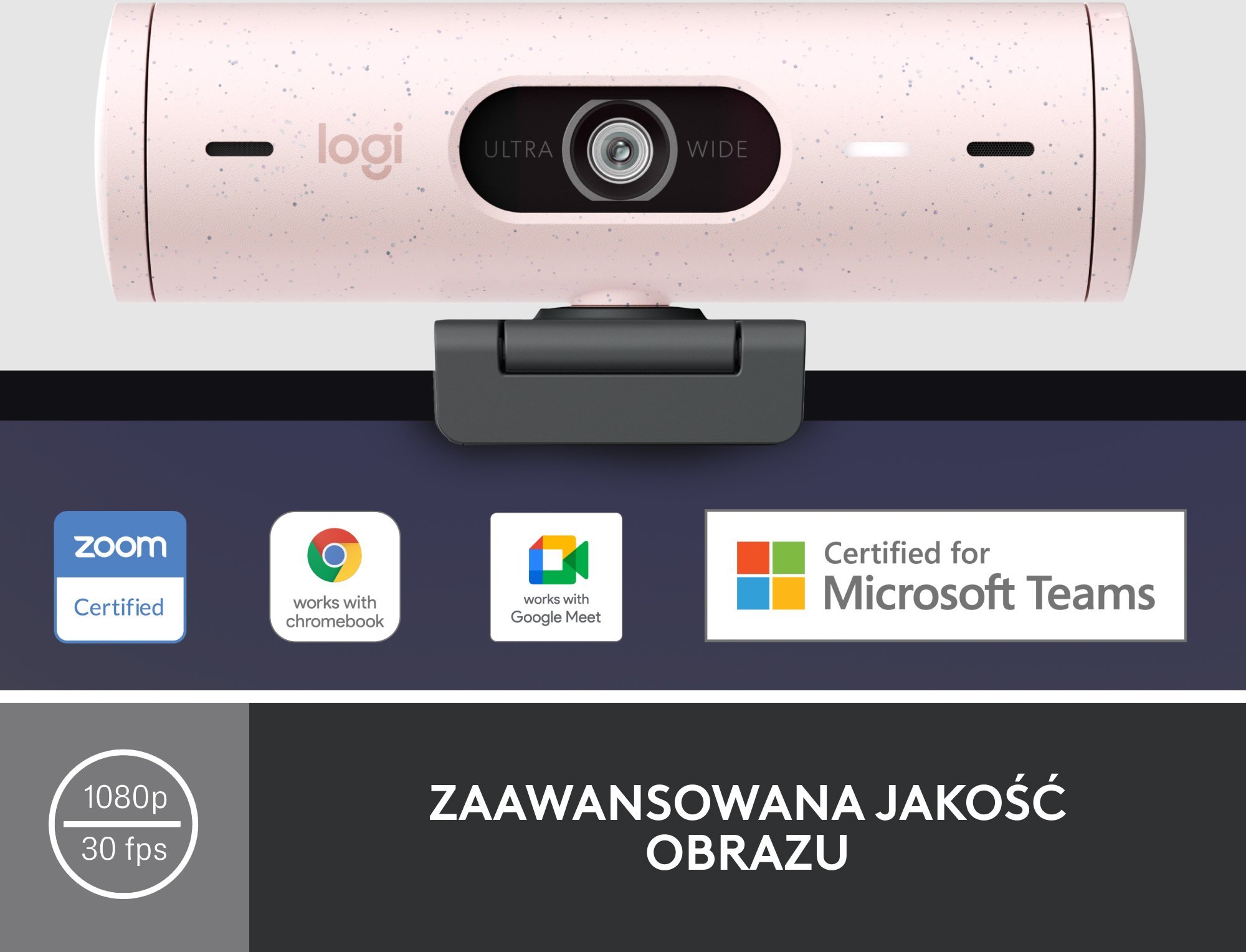 Logitech Brio 500 tīmekļa kamera Rose