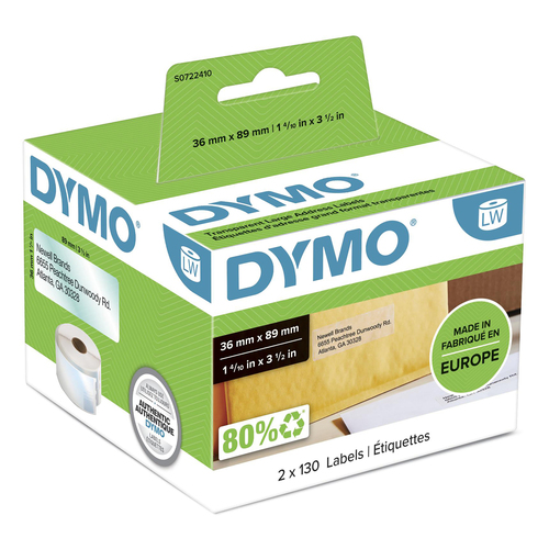 DYMO LW adreses etiķetes caurspīdīgas 36x89mm