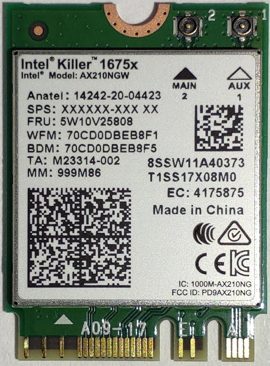 Intel Killer Wi-Fi 6E AX1675, WLAN