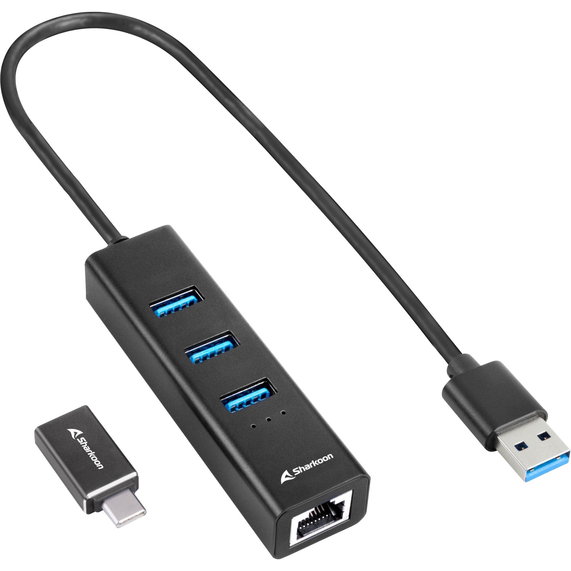 Sharkoon USB centrmezgls 3xUSB3.2 1xRJ45