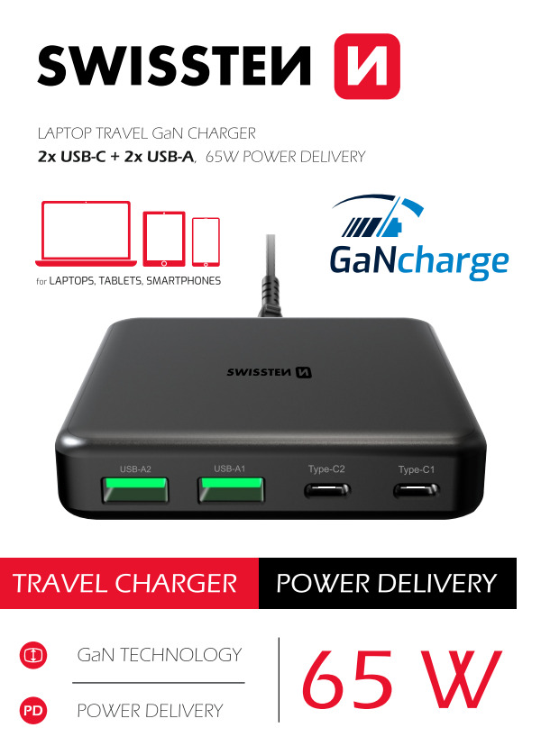 Swissten Desktop GaN Charger Adaperis 2x